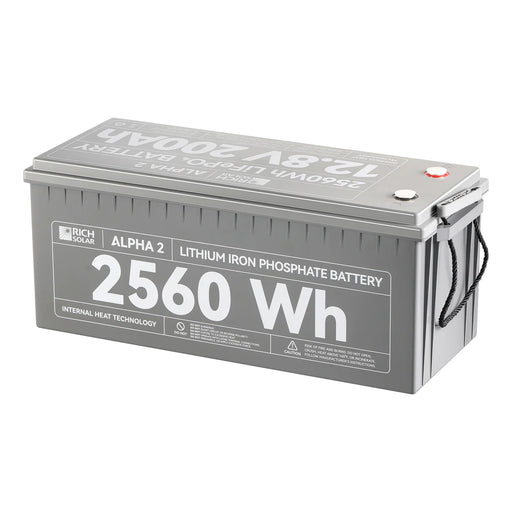 Rich Solar ALPHA 2 | 12V 200Ah LiFePO4 Battery | Powerful 12V Lithium Battery for RVs, Trailers, Vans, Boats, Off-Grid | 5,000 Lifetime Cycles | Bluetooth and Internal Heat Technology Side