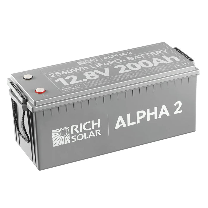 Rich Solar ALPHA 2 | 12V 200Ah LiFePO4 Battery | Powerful 12V Lithium Battery for RVs, Trailers, Vans, Boats, Off-Grid | 5,000 Lifetime Cycles | Bluetooth and Internal Heat Technology Main