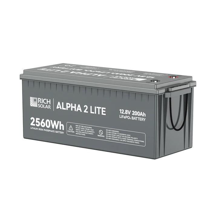Rich Solar ALPHA 2 LITE | 12V 200Ah LiFePO4 Battery | Best 12V Deep Cycle Lithium Battery for RVs, Trailers, Vans, Boats, Off-Grid | 4,000 Lifetime Cycles | Best Value Side