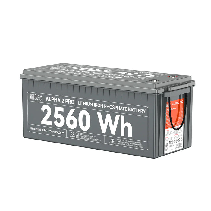 Rich Solar ALPHA 2 PRO | 12V 200Ah LiFePO4 Battery | Premium 12V Lithium Battery for RVs, Cabins, Tiny Homes | 7,000 Lifetime Cycles | 10 Year Warranty | UL1973 Certified Side