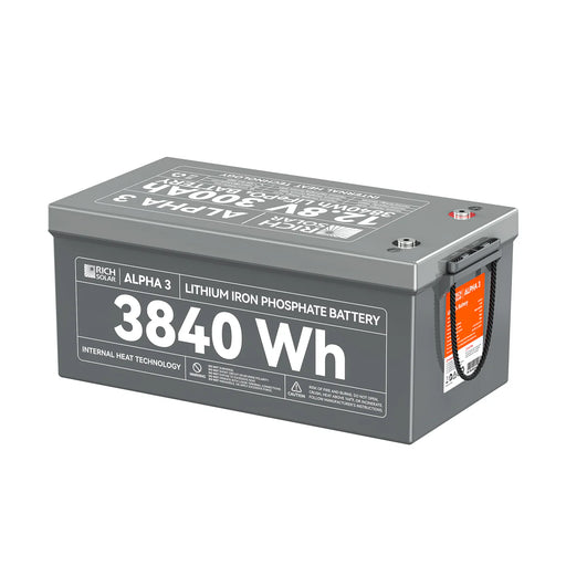 Rich Solar ALPHA 3 | 12V 300Ah LiFePO4 Battery | 12V Lithium Battery for RVs, Cabins, Off-Grid | 5,000 Lifetime Cycles | Internal Heat Technology | Bluetooth Side