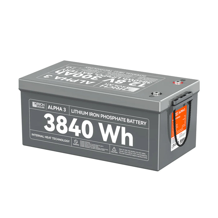 Rich Solar ALPHA 3 | 12V 300Ah LiFePO4 Battery | 12V Lithium Battery for RVs, Cabins, Off-Grid | 5,000 Lifetime Cycles | Internal Heat Technology | Bluetooth Side