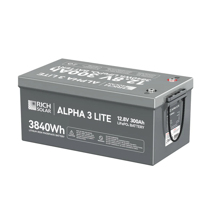 Rich Solar ALPHA 3 LITE | 12V 300Ah LiFePO4 Battery | 12V Lithium Battery for RVs, Cabins, Off-Grid | 4,000 Lifetime Cycles Side
