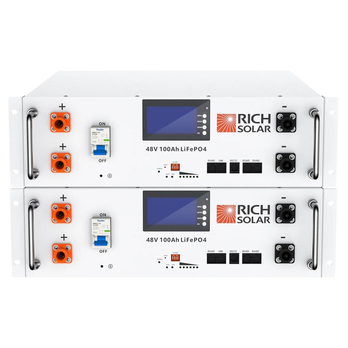 Rich Solar ALPHA 5 | 2 Batteries Only | 48V 100Ah LiFePO4 Battery | Premium 48V Server Rack Lithium Battery for Residential, Commercial, Off-Grid | 7,000 Lifetime Cycles | Pre-Order Only Front