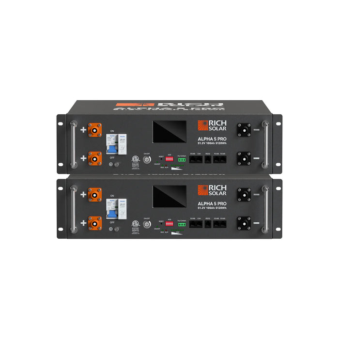 Rich Solar ALPHA 5 PRO | 2 Batteries | 51.2V 100Ah LiFePO4 Battery | Premium 48V Server Rack Lithium Battery for Residential, Commercial, RVs, Off-Grid | 7,000 Lifetime Cycles | 10 Year Warranty | UL1973, UL9540A Certified Main