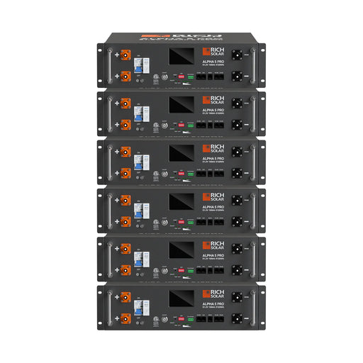 Rich Solar ALPHA 5 PRO | 5 Batteries | 51.2V 100Ah LiFePO4 Battery | Premium 48V Server Rack Lithium Battery for Residential, Commercial, RVs, Off-Grid | 7,000 Lifetime Cycles | 10 Year Warranty | UL1973, UL9540A Certified Main