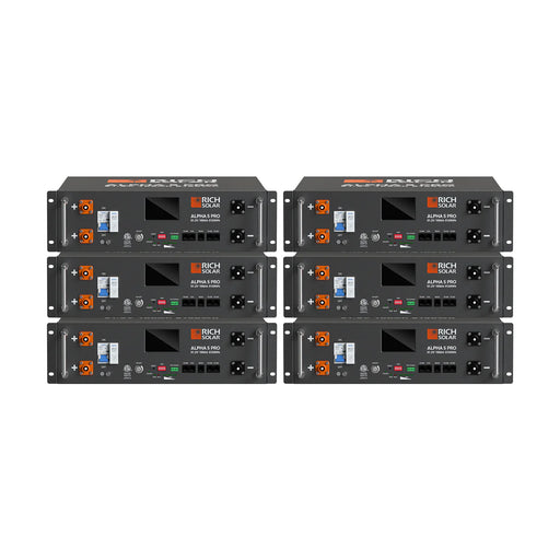 Rich Solar ALPHA 5 PRO | 6 Batteries | 51.2V 100Ah LiFePO4 Battery | Premium 48V Server Rack Lithium Battery for Residential, Commercial, RVs, Off-Grid | 7,000 Lifetime Cycles | 10 Year Warranty | UL1973, UL9540A Certified Main