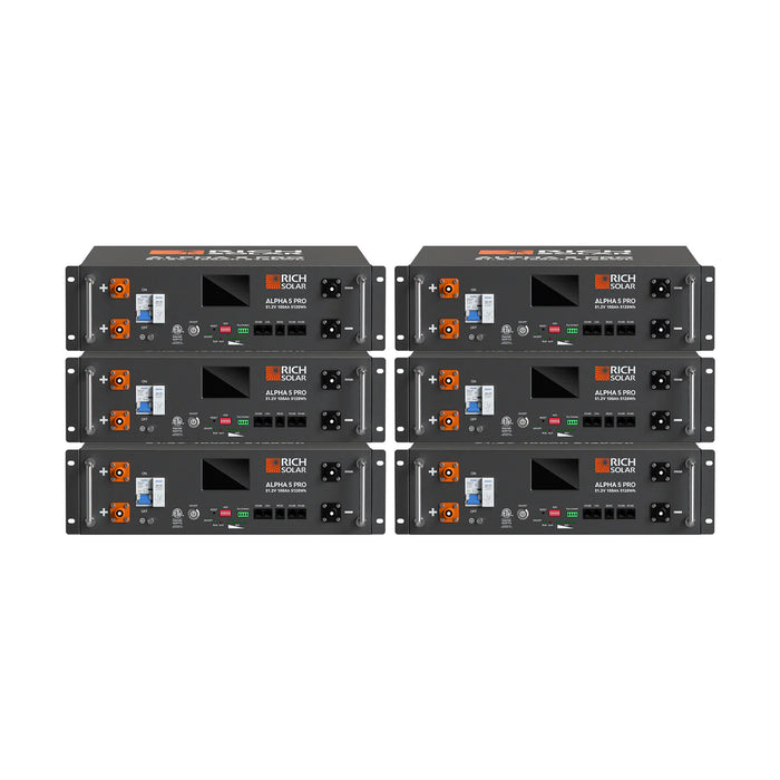 Rich Solar ALPHA 5 PRO | 6 Batteries | 51.2V 100Ah LiFePO4 Battery | Premium 48V Server Rack Lithium Battery for Residential, Commercial, RVs, Off-Grid | 7,000 Lifetime Cycles | 10 Year Warranty | UL1973, UL9540A Certified Main