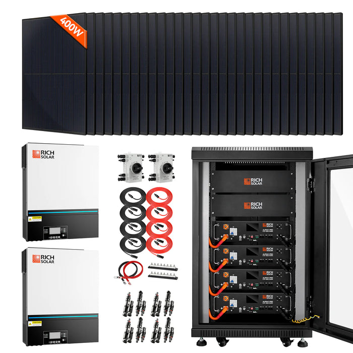 Rich Solar Complete Off-Grid Solar Kit | 32 x MEGA 400 Solar Panels | 13,000W 120/240V Output | 48VDC Main