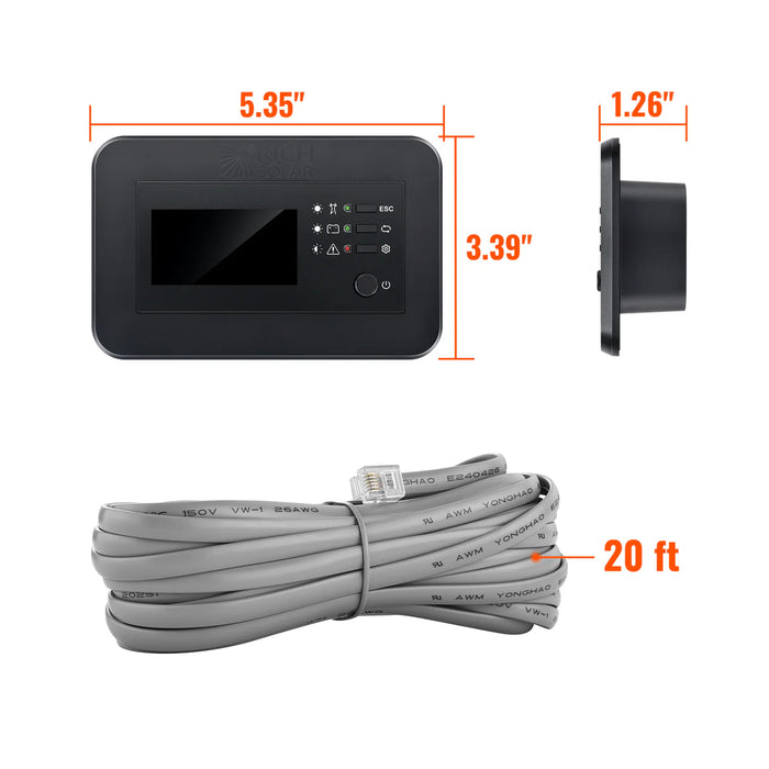 Rich Solar Inverter Remote Control with LCD & Bluetooth | Bypass Mode & Smart Charging | Compatible with NOVA SWITCH & NOVA SUPERCHARGER Series Inverters Dimensions