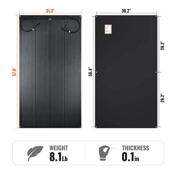 Rich Solar MEGA 200 FLEX PRO | 200W 24V Flexible Solar Panel | 360° Bendable, IP68 Waterproof, for RV Roofs, Marine, Off-Grid, and Overland Systems Dimension