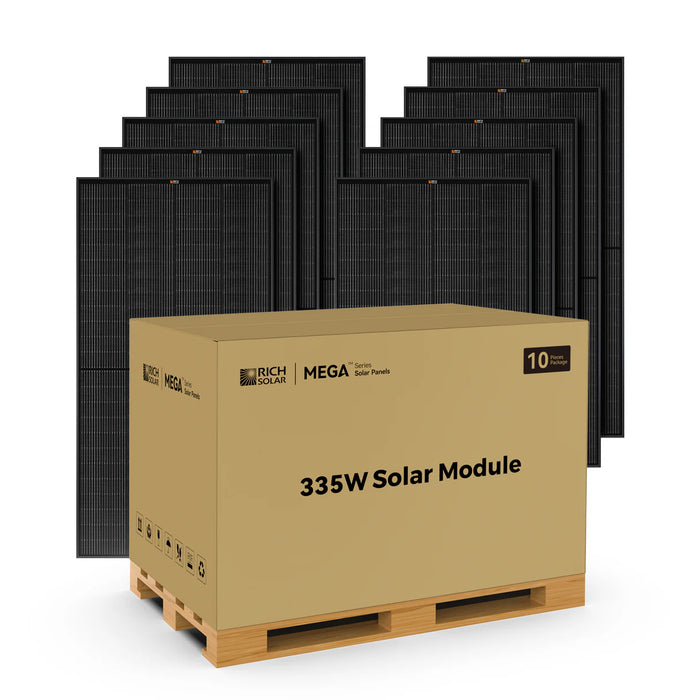 Rich Solar MEGA 335 Monocrystalline Solar Panels | 335 Watts | 10 Panels | Grid-Tie or Off-Grid Solar Panels | 25-Year Output Warranty