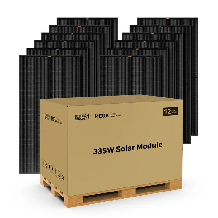 Rich Solar MEGA 335 Monocrystalline Solar Panels | 335 Watts | 12 Panels | Grid-Tie or Off-Grid Solar Panels | 25-Year Output Warranty