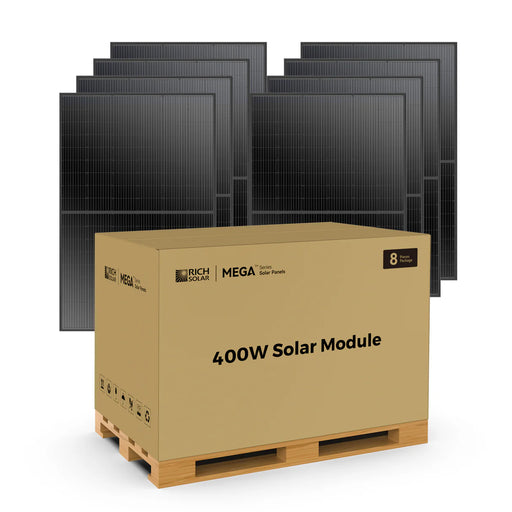 Rich Solar MEGA 400 Monocrystalline Solar Panels | 400 Watts | 8 Panels | Premium Grid-Tie or Off-Grid Solar Panels for Residential, Commercial, Agriculture | 25-Year Output Warranty Main