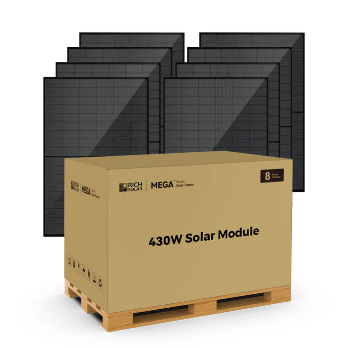Rich Solar MEGA 430 Bifacial Solar Panels | Bifacial N-Type Solar Panels | 430 Watts | 8 Panels | Premium 24V Grid-tTe or Off-Grid Solar Panel for Residential, Commercial, Agriculture | 25-Year Output Warranty Main