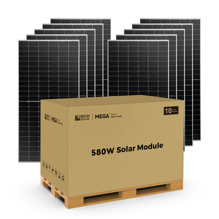 Rich Solar MEGA 580 BIFACIAL | 10 Panels | 580 Watt Bifacial Solar Panel | Premium Grid-Tie or Off-Grid Solar Panel for Residential, Commercial, Agriculture | 25-Year Output Warranty Main