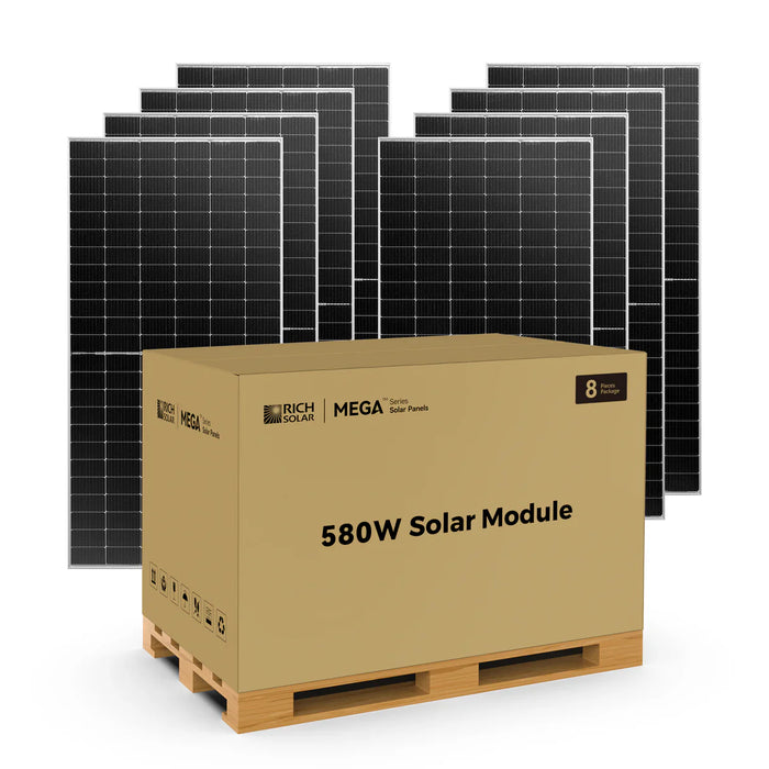 Rich Solar MEGA 580 BIFACIAL | 8 Panels | 580 Watt Bifacial Solar Panel | Premium Grid-Tie or Off-Grid Solar Panel for Residential, Commercial, Agriculture | 25-Year Output Warranty Main