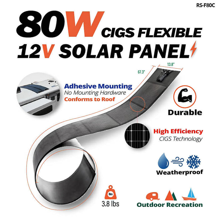 Rich Solar MEGA 80 FLEX | 80 Watt CIGS Flexible Solar Panel | Premium 12V Flexible Panel for Vans, RVs, Boats | High Efficiency 80W