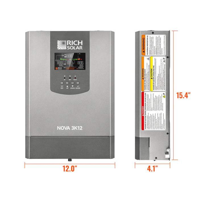 Rich Solar NOVA 3K12 | 3000W 12V Pure Sine Wave Inverter with Built-in Transfer Switch Dimensions