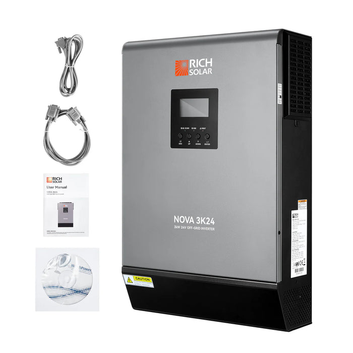 Rich Solar NOVA MAX 3K | 3000 Watt (3kW) | 24 Volt Off-Grid Hybrid Solar Inverter with Accessories
