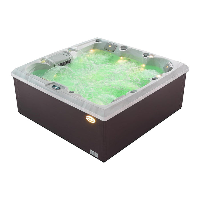 Empava Luxury Freestanding 6 Person Square Outdoor Hot Tub - 55 Jet Whirlpool Spa, LED Lighting, Ozone Filtration