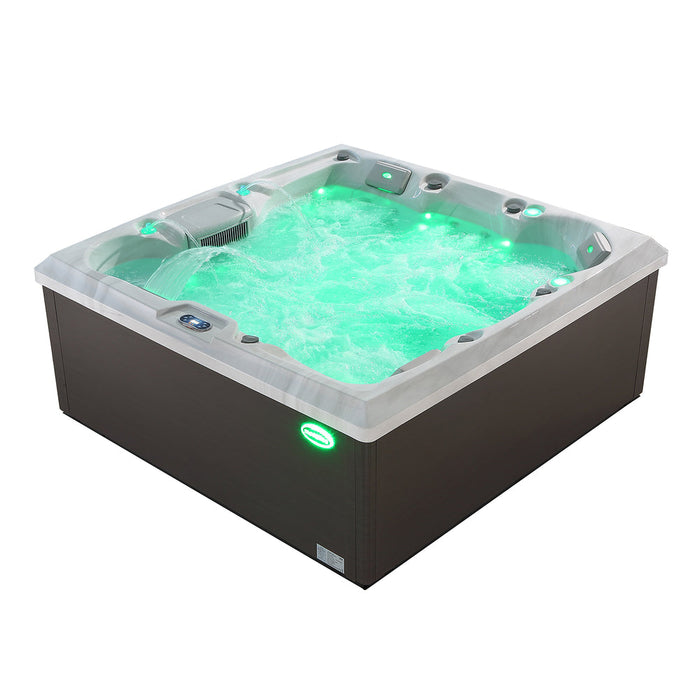 Empava Luxury Freestanding 6 Person Square Outdoor Hot Tub - 55 Jet Whirlpool Spa, LED Lighting, Ozone Filtration