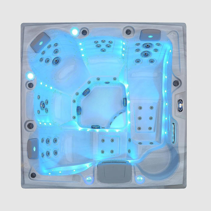 Empava Luxury Freestanding 6 Person Square Outdoor Hot Tub - 55 Jet Whirlpool Spa, LED Lighting, Ozone Filtration