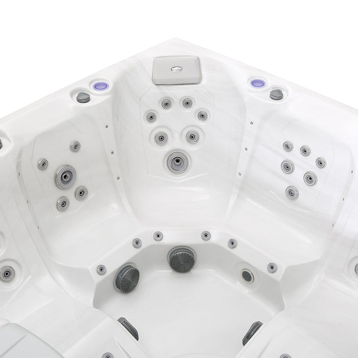 Empava Luxury Freestanding 6 Person Square Outdoor Hot Tub - 55 Jet Whirlpool Spa, LED Lighting, Ozone Filtration