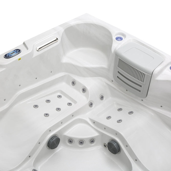 Empava Luxury Freestanding 6 Person Square Outdoor Hot Tub - 55 Jet Whirlpool Spa, LED Lighting, Ozone Filtration