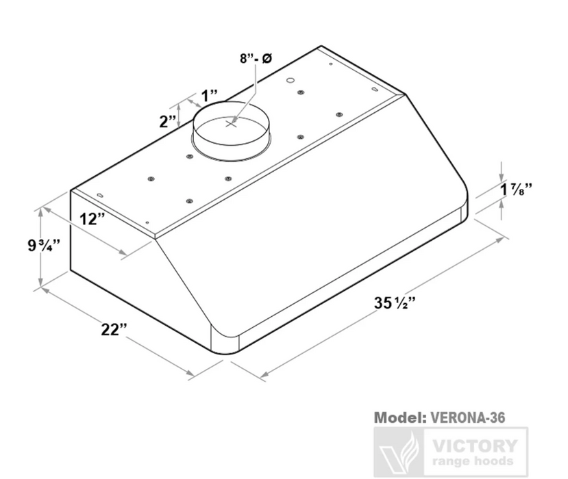 Victory Range Hood Verona 36 Inch 900 CFM Under Cabinet Range Hood