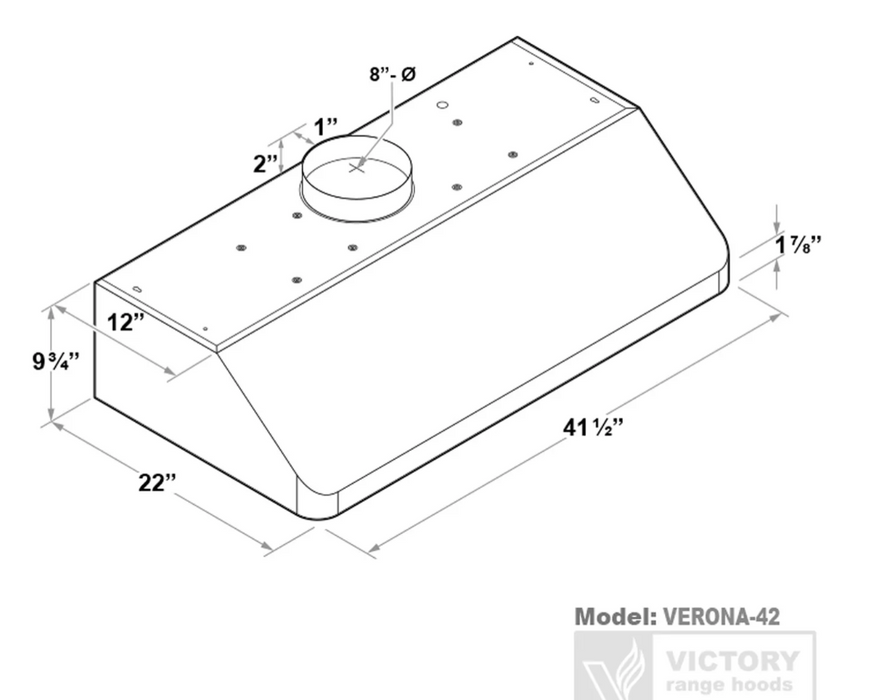 Victory Range Hood Verona 42 Inch 900 CFM Under Cabinet Range Hood