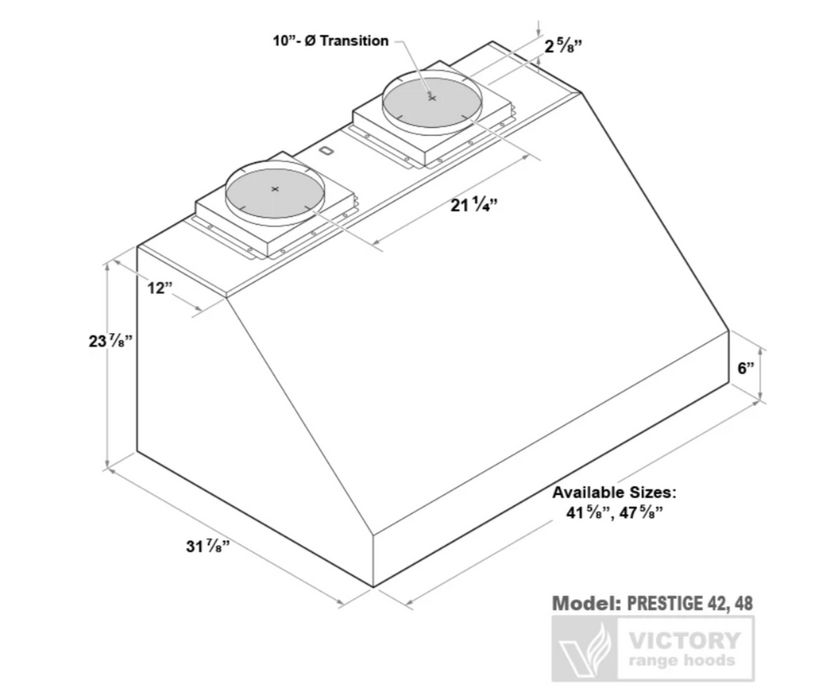 Victory Range Hood Prestige 42 Inch 2300 CFM BBQ Range Hood