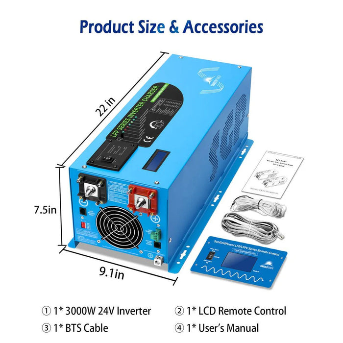SunGoldPower 3000W DC 24V Pure Sine Wave Inverter with Charger Dimensions