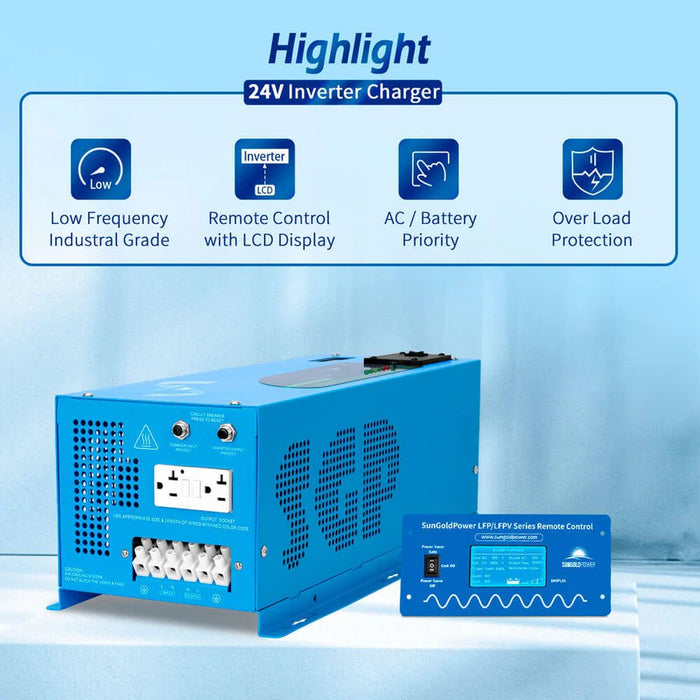 SunGoldPower 3000W DC 24V Pure Sine Wave Inverter with Charger Highlight