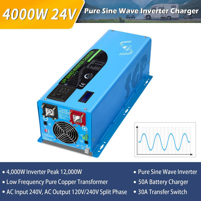 SunGoldPower 4000W DC 24V Split Phase Pure Sine Wave Inverter with Charger Side