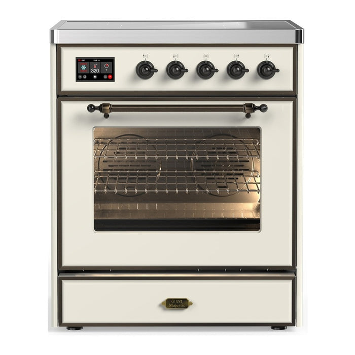 ILVE 30 Inch Majestic III Antique White Induction with 4 Elements and 4 Cu. Ft. Oven Capacity in Triple Glass Door