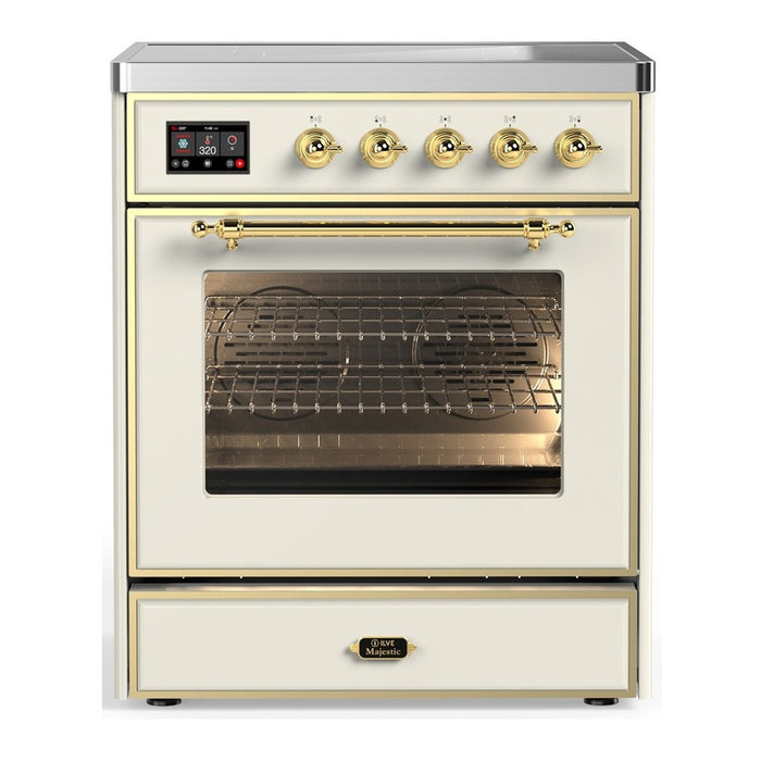 ILVE 30 Inch Majestic III Antique White Induction with 4 Elements and 4 Cu. Ft. Oven Capacity in Triple Glass Door