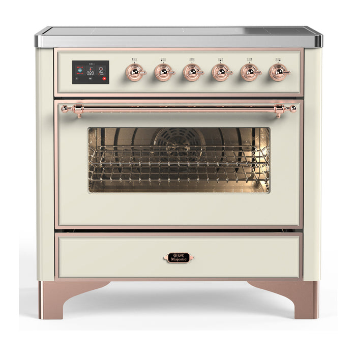 ILVE 36 Inch Majestic III Antique White Induction with 6 Elements and 3.5 Cu. Ft. Oven Capacity in Triple Glass Door