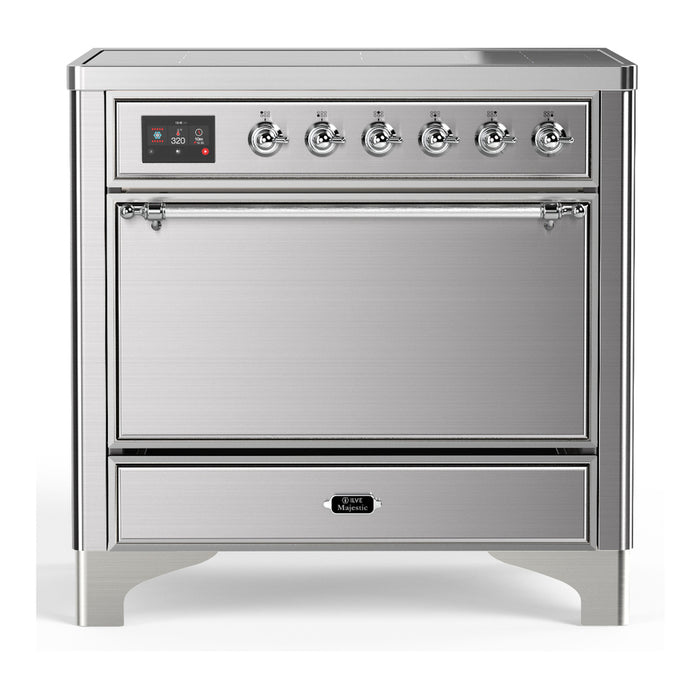 ILVE 36 Inch Majestic III Stainless Steel Induction with 6 Elements and 3.5 Cu. Ft. Oven Capacity in Solid Door