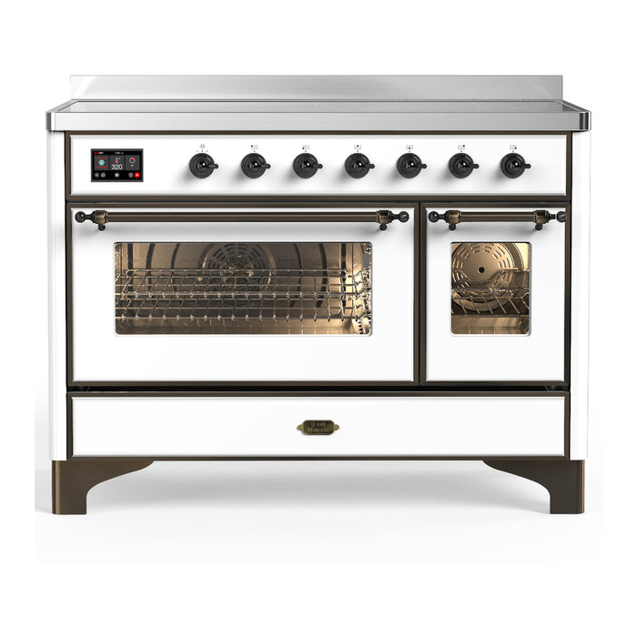 ILVE 48 Inch Majestic III White Induction with 6 Elements and 5.02 Cu. Ft. Oven Capacity in Triple Glass Door