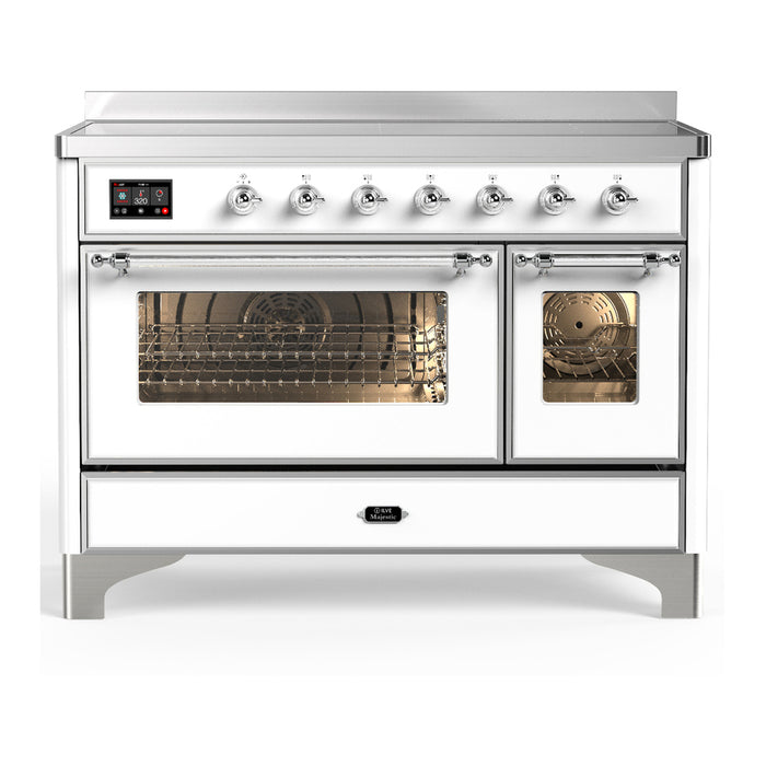 ILVE 48 Inch Majestic III White Induction with 6 Elements and 5.02 Cu. Ft. Oven Capacity in Triple Glass Door