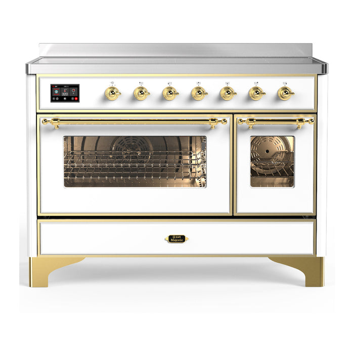 ILVE 48 Inch Majestic III White Induction with 6 Elements and 5.02 Cu. Ft. Oven Capacity in Triple Glass Door