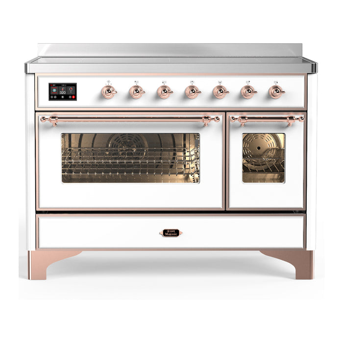 ILVE 48 Inch Majestic III White Induction with 6 Elements and 5.02 Cu. Ft. Oven Capacity in Triple Glass Door