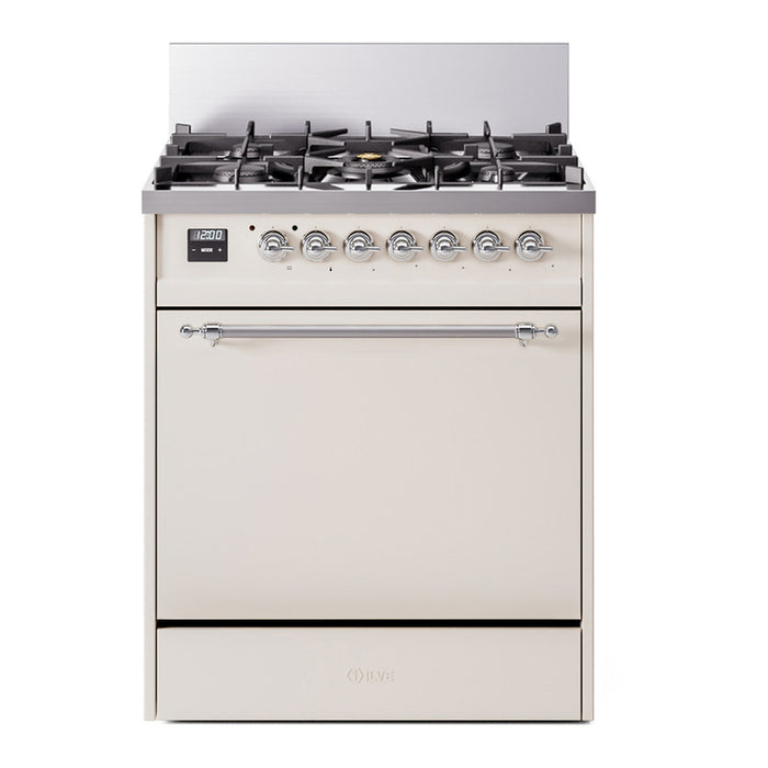 ILVE 30 Inch Nostalgie II Dual Fuel Range with 5 Sealed Burners, Solid Door with Chrome Trim