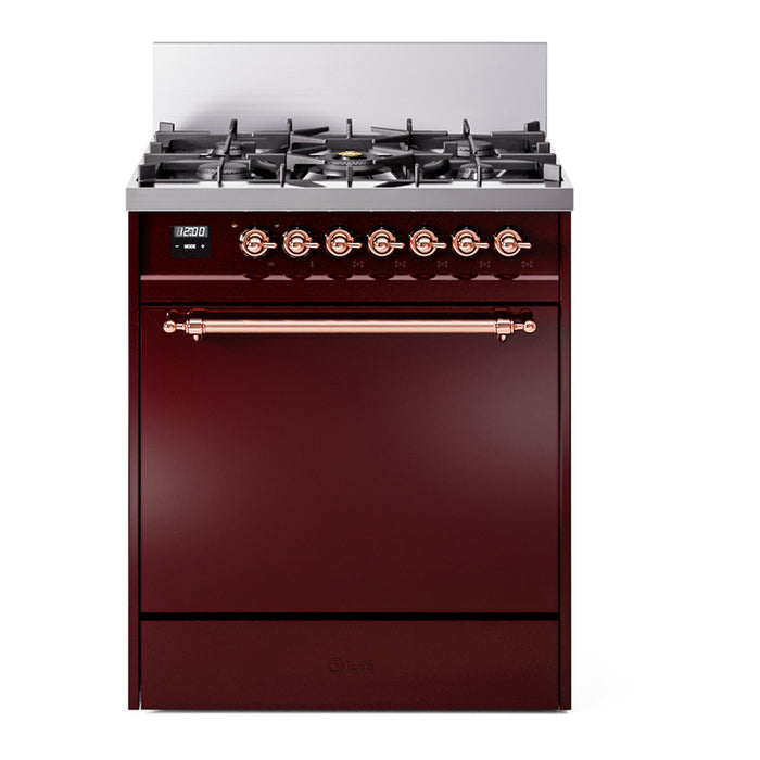 ILVE 30 Inch Nostalgie II Dual Fuel Range with 5 Sealed Burners, Solid Door with Copper Trim