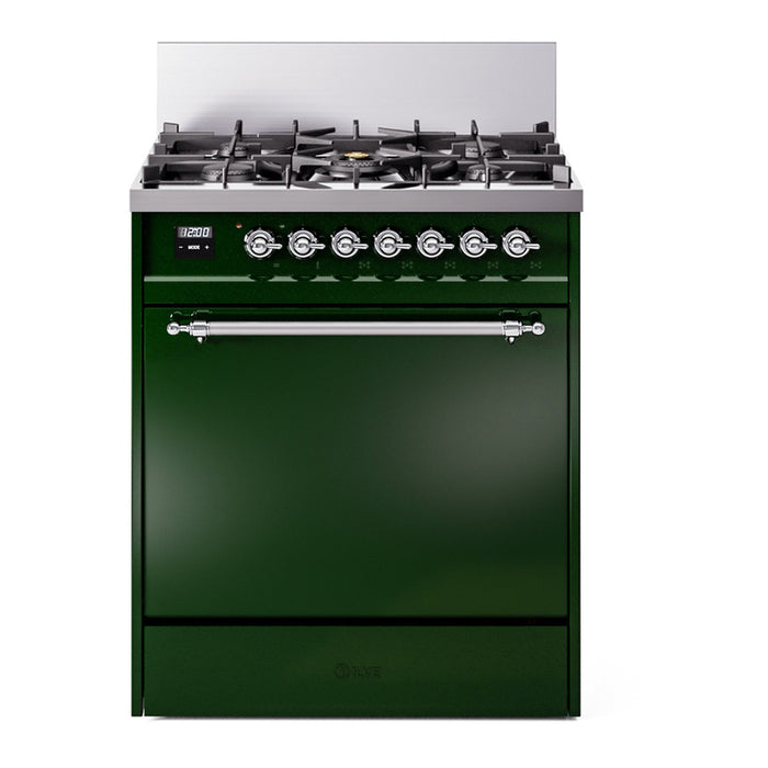 ILVE 30 Inch Nostalgie II Dual Fuel Range with 5 Sealed Burners, Solid Door with Chrome Trim