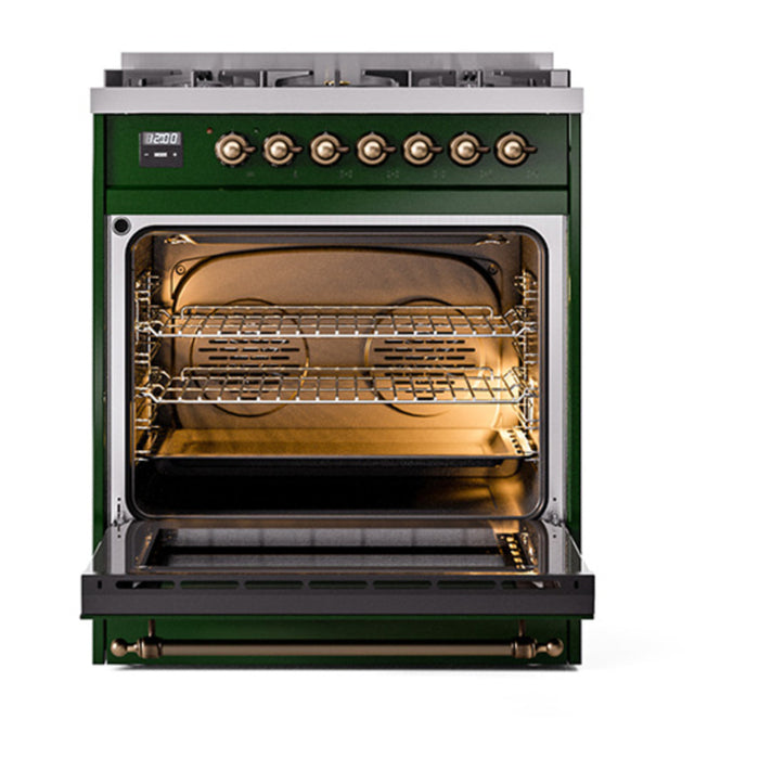 ILVE 30 Inch Nostalgie II Dual Fuel Range with 5 Sealed Burners, Solid Door with Chrome Trim