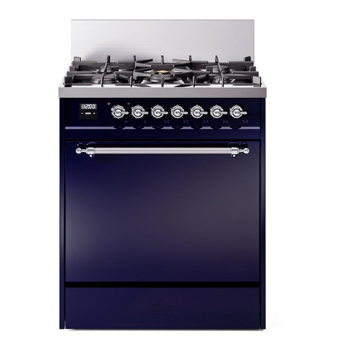ILVE 30 Inch Nostalgie II Dual Fuel Range with 5 Sealed Burners, Solid Door with Chrome Trim
