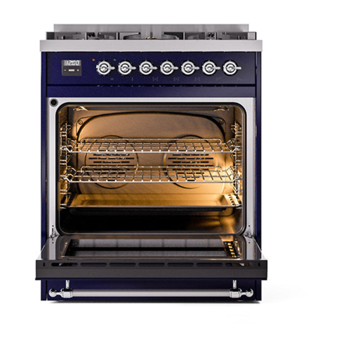 ILVE 30 Inch Nostalgie II Dual Fuel Range with 5 Sealed Burners, Solid Door with Chrome Trim