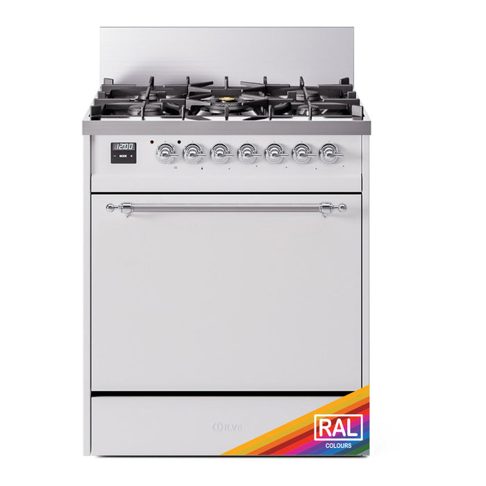 ILVE 30 Inch Nostalgie II Dual Fuel Range with 5 Sealed Burners, Solid Door with Chrome Trim